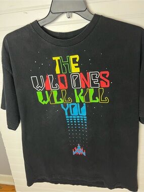 Vintage Black Short Sleeve Graphic Tee - Multicolor Block Text